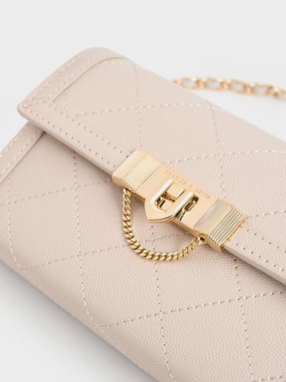 CHARLES & KEITH Recommended | Tallulah Quilted Push-Lock Clutch - Oat
