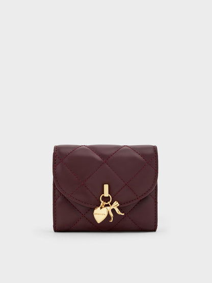 CHARLES & KEITH Everyday | Arrietty Quilted Curved-Flap Wallet - Wineberry Red