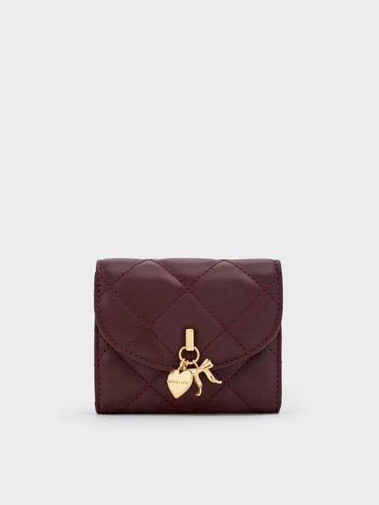 CHARLES & KEITH Everyday | Arrietty Quilted Curved-Flap Wallet - Wineberry Red