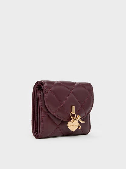 CHARLES & KEITH Everyday | Arrietty Quilted Curved-Flap Wallet - Wineberry Red
