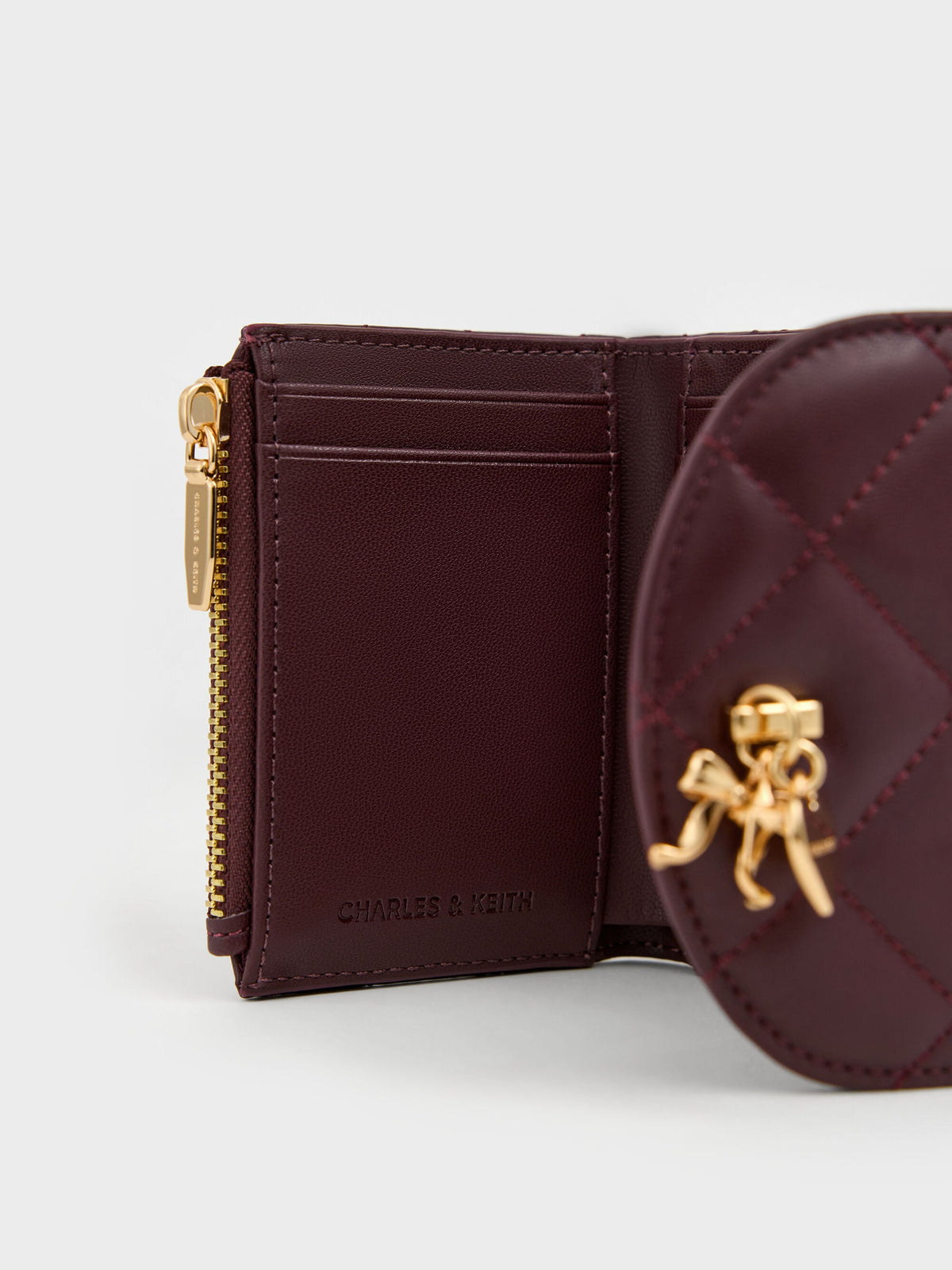 CHARLES & KEITH Everyday | Arrietty Quilted Curved-Flap Wallet - Wineberry Red