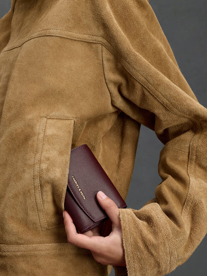 CHARLES & KEITH Deals | Briony Curved Flap Wallet - Wineberry Red