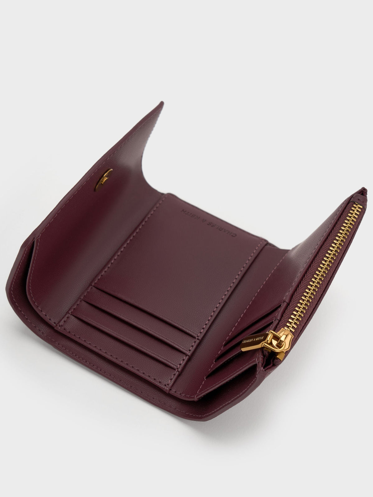 CHARLES & KEITH Deals | Briony Curved Flap Wallet - Wineberry Red