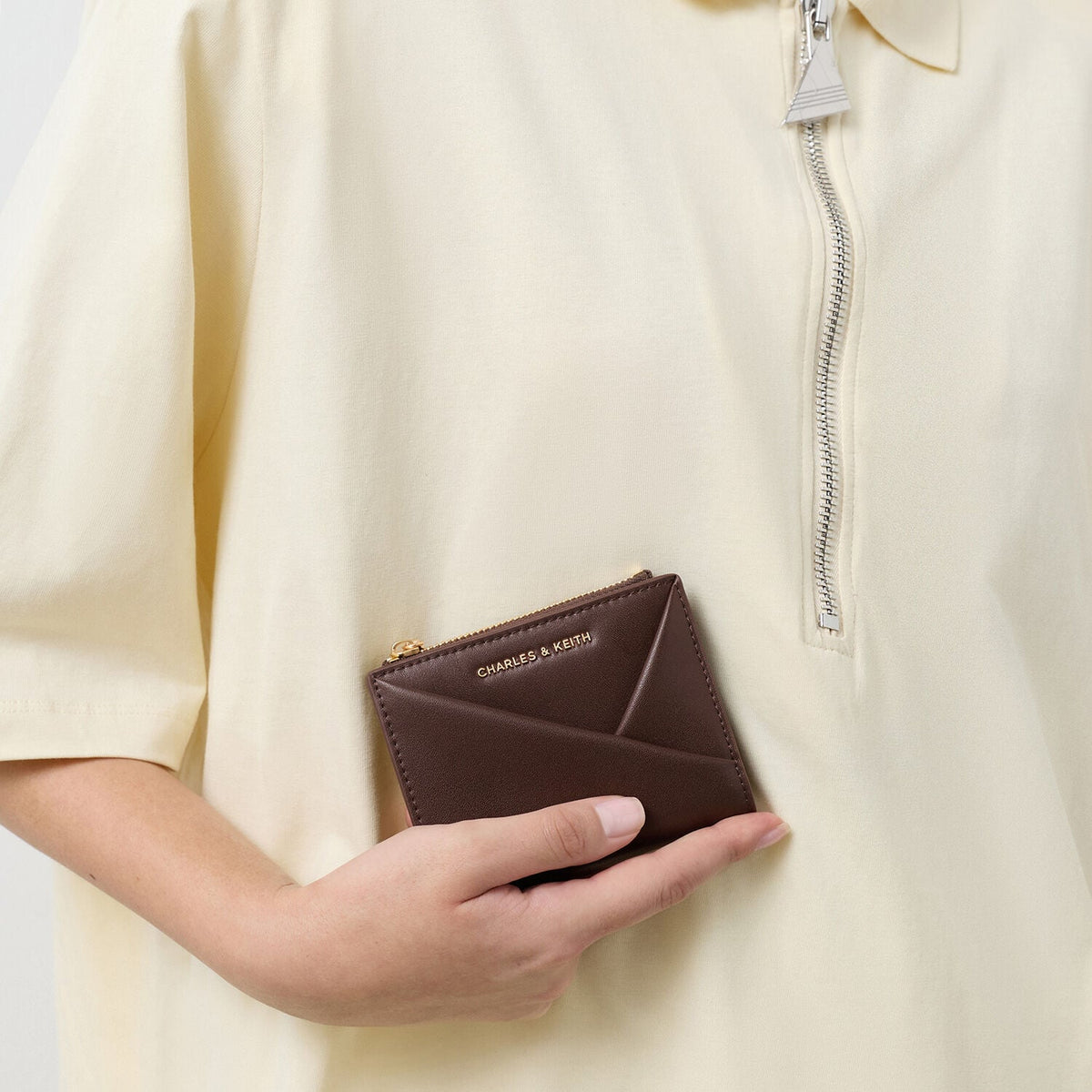 CHARLES & KEITH Deals | Midori Geometric Top-Zip Wallet - Espresso Brown