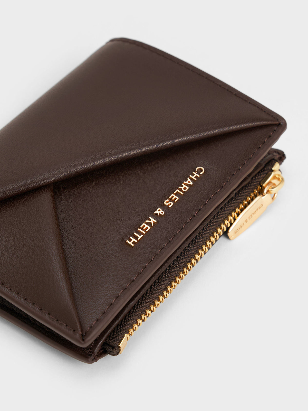 CHARLES & KEITH Deals | Midori Geometric Top-Zip Wallet - Espresso Brown
