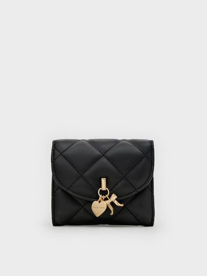 CHARLES & KEITH Special Offer | Arrietty Quilted Curved-Flap Wallet - Black
