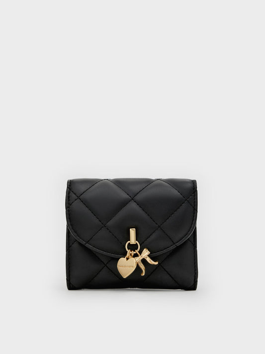 CHARLES & KEITH Special Offer | Arrietty Quilted Curved-Flap Wallet - Black