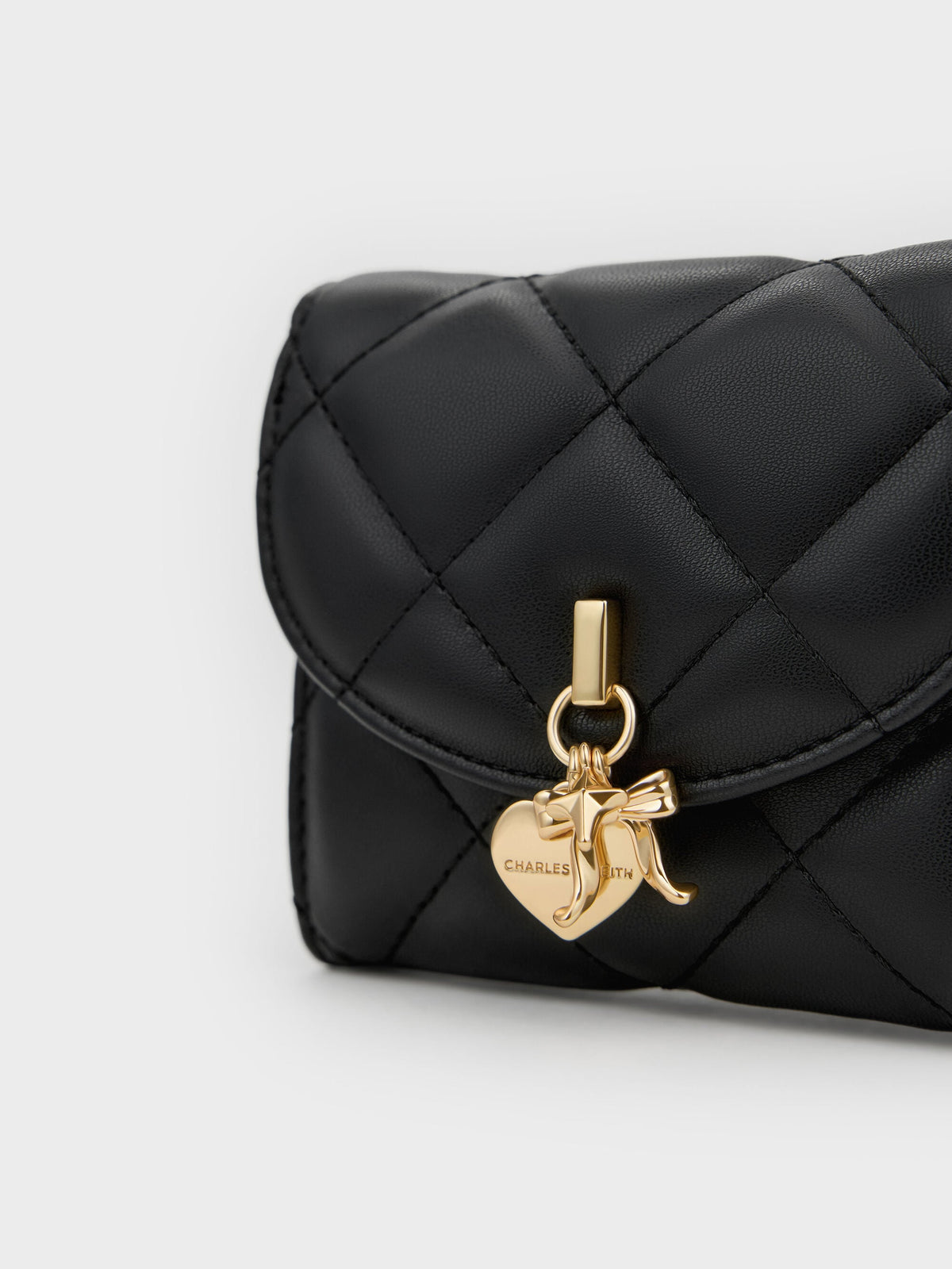 CHARLES & KEITH Special Offer | Arrietty Quilted Curved-Flap Wallet - Black