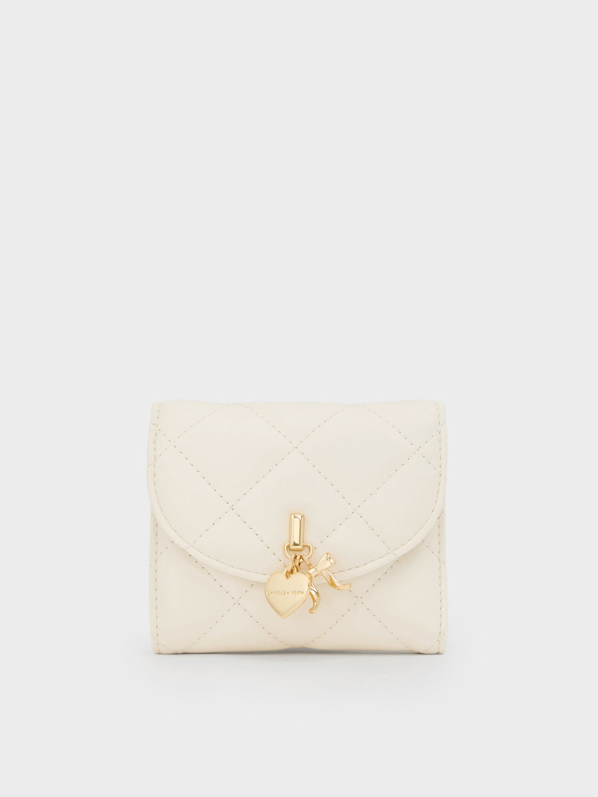 CHARLES & KEITH Classic | Arrietty Quilted Curved-Flap Wallet - Cream
