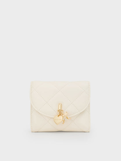 CHARLES & KEITH Classic | Arrietty Quilted Curved-Flap Wallet - Cream