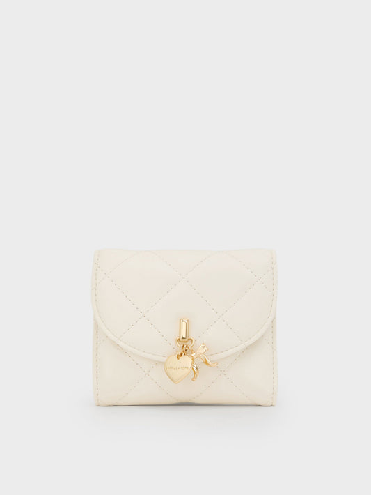 CHARLES & KEITH Classic | Arrietty Quilted Curved-Flap Wallet - Cream
