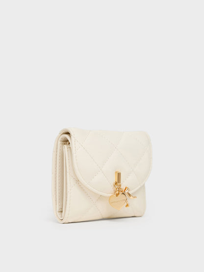 CHARLES & KEITH Classic | Arrietty Quilted Curved-Flap Wallet - Cream