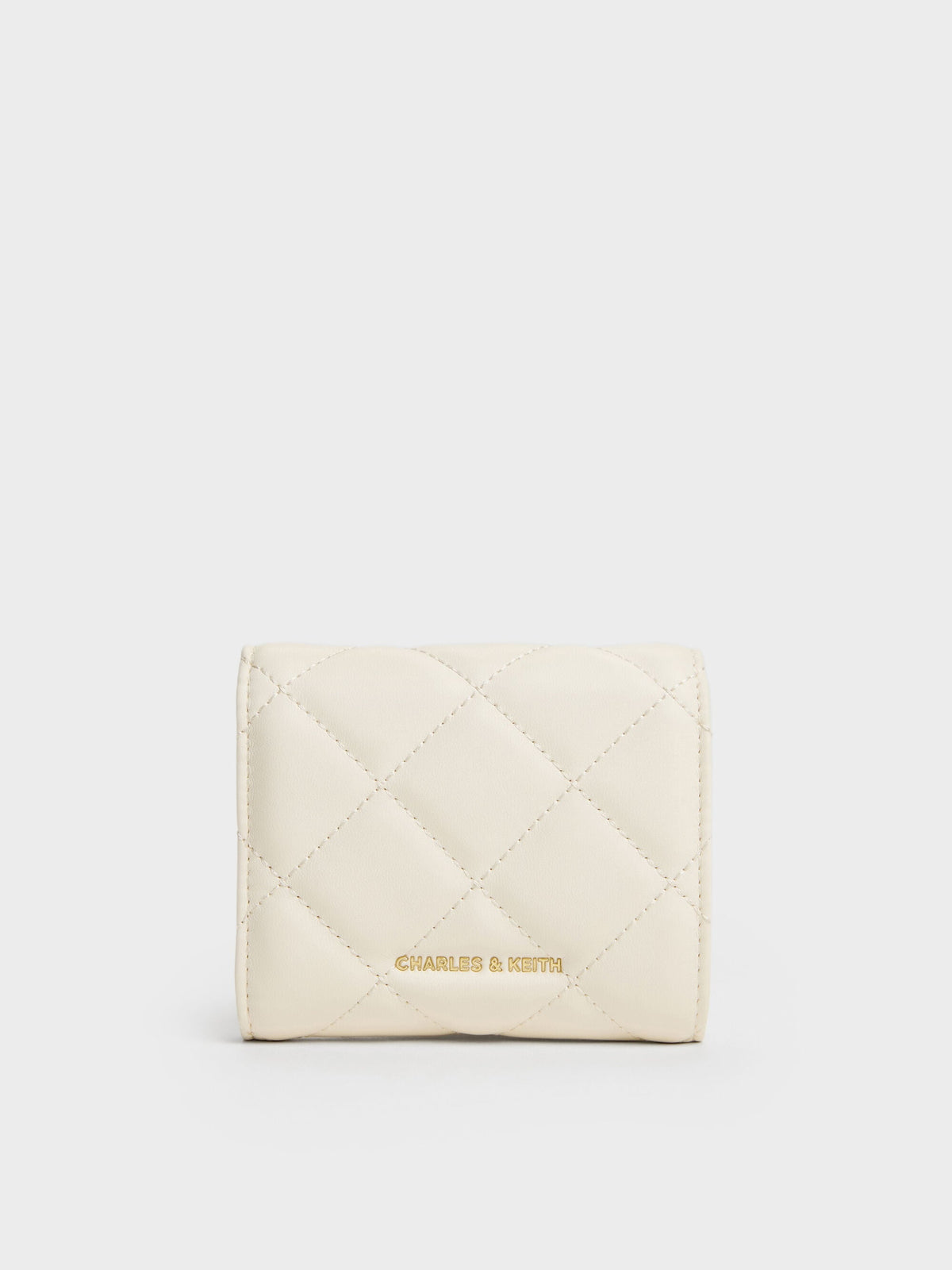 CHARLES & KEITH Classic | Arrietty Quilted Curved-Flap Wallet - Cream