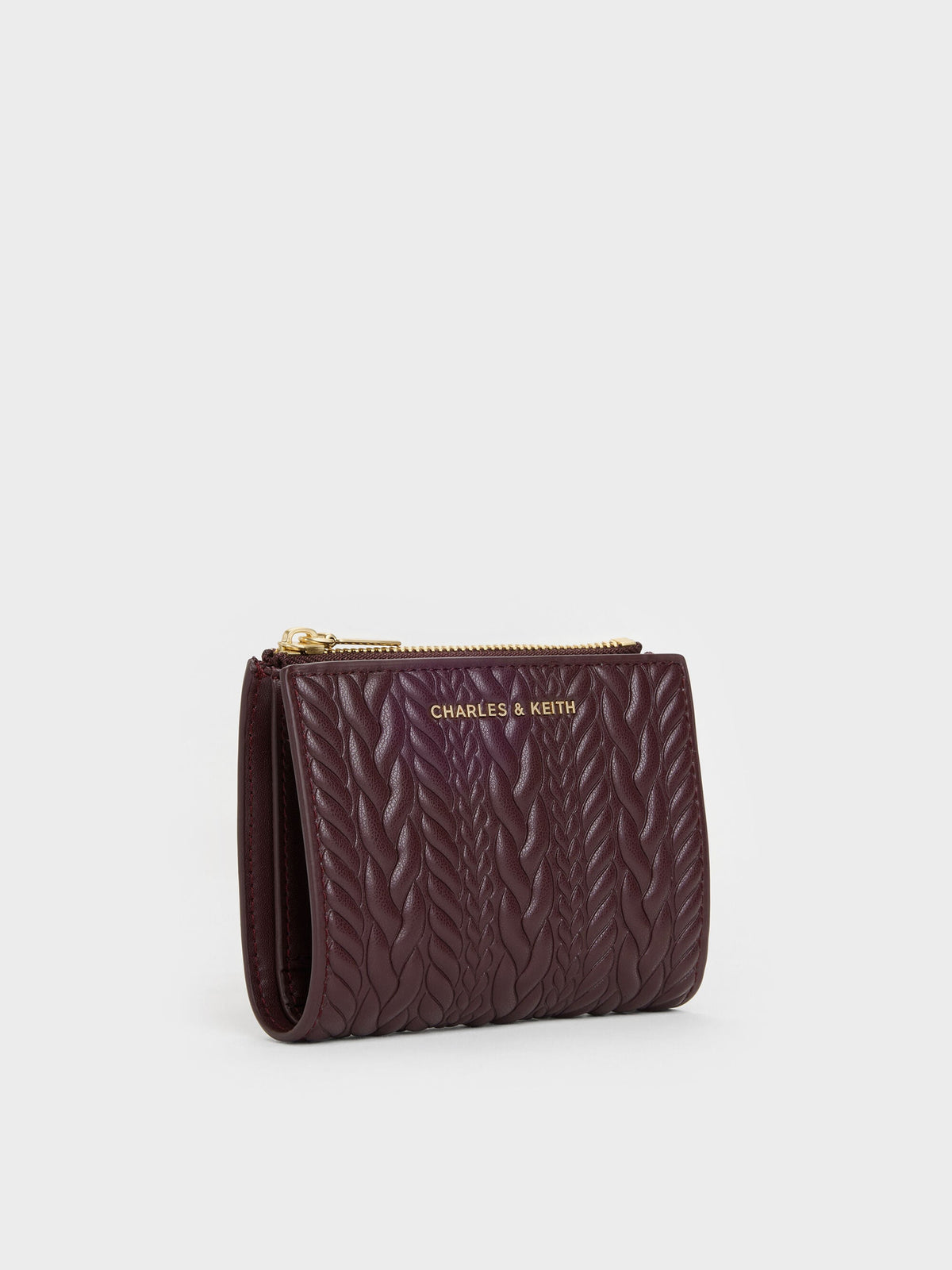 CHARLES & KEITH Trusted | Apolline Textured Top-Zip Wallet - Wineberry Red
