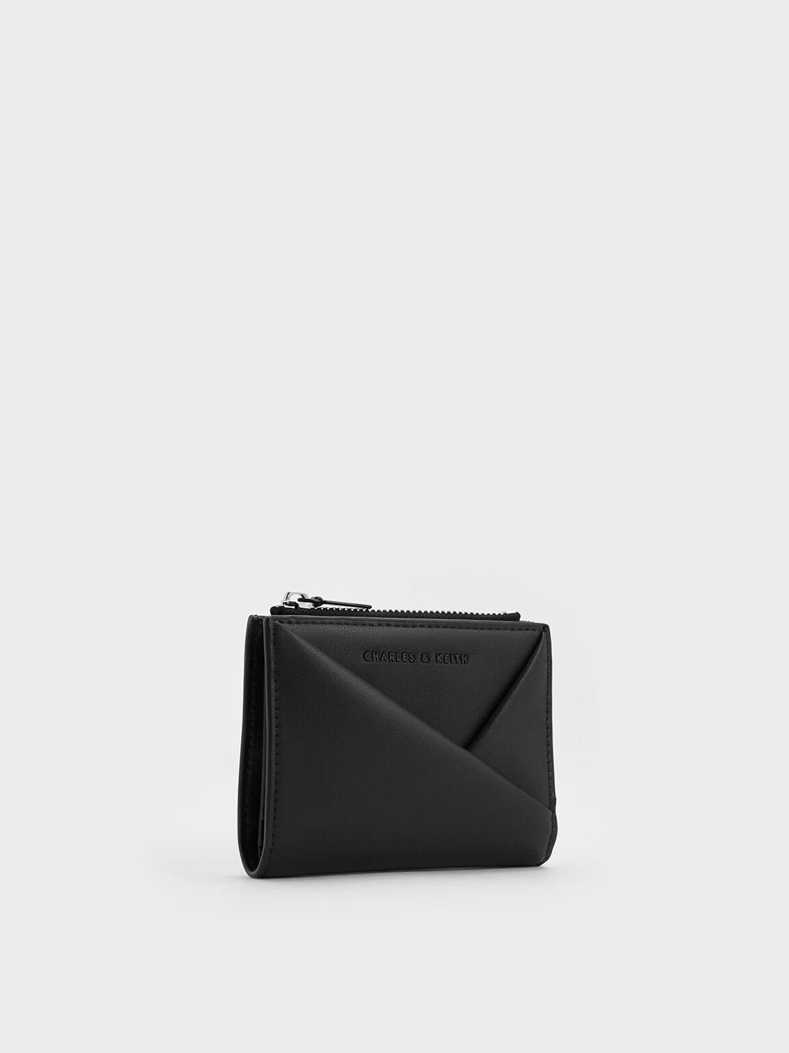 CHARLES & KEITH Premium | Midori Geometric Top-Zip Wallet - Noir