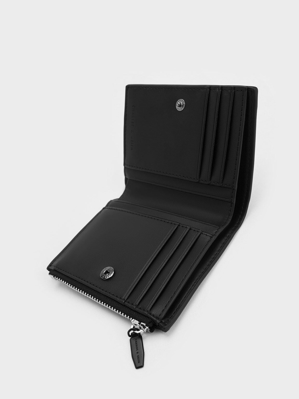 CHARLES & KEITH Premium | Midori Geometric Top-Zip Wallet - Noir