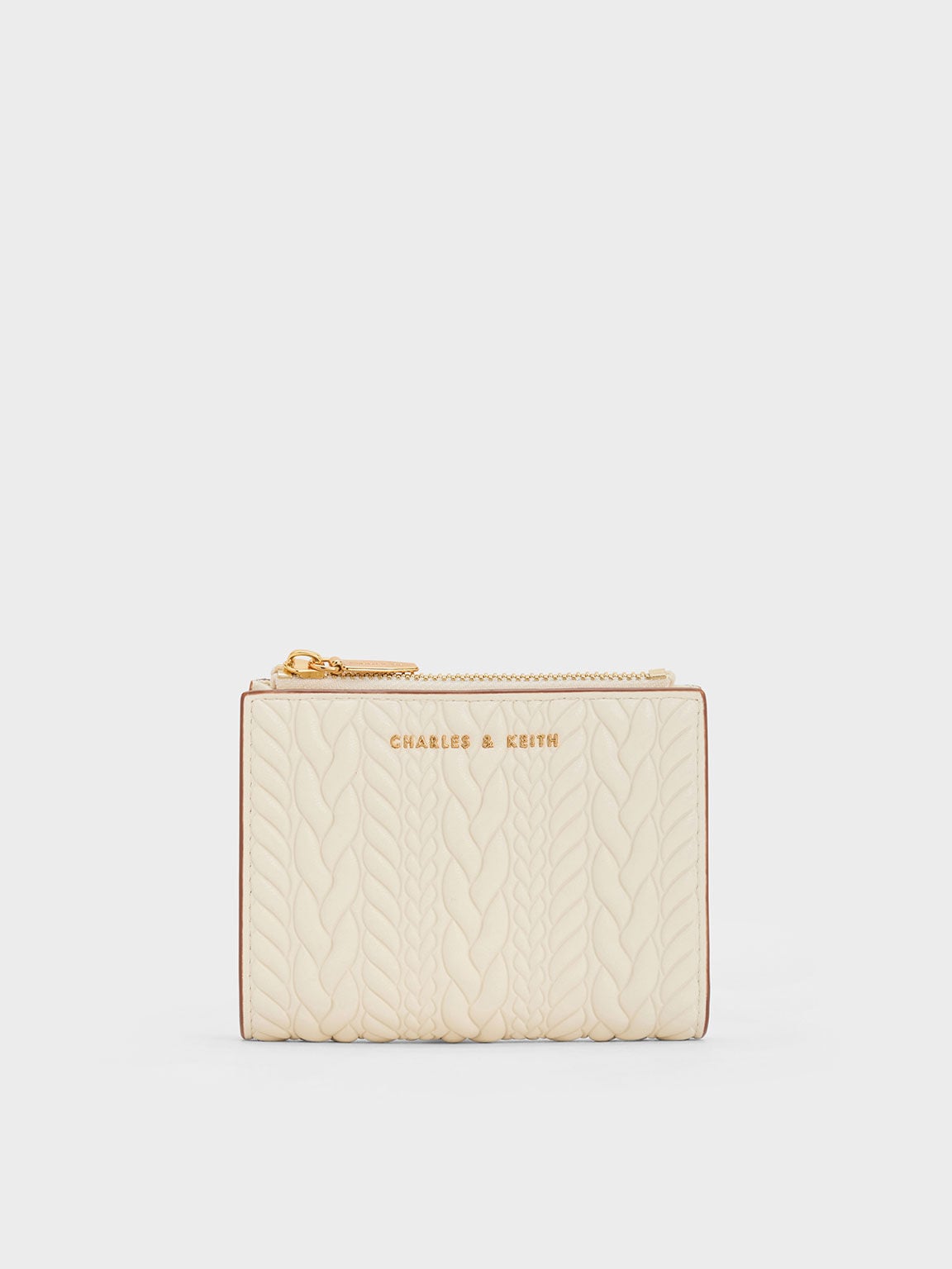 CHARLES & KEITH Everyday | Apolline Textured Top-Zip Wallet - Cream