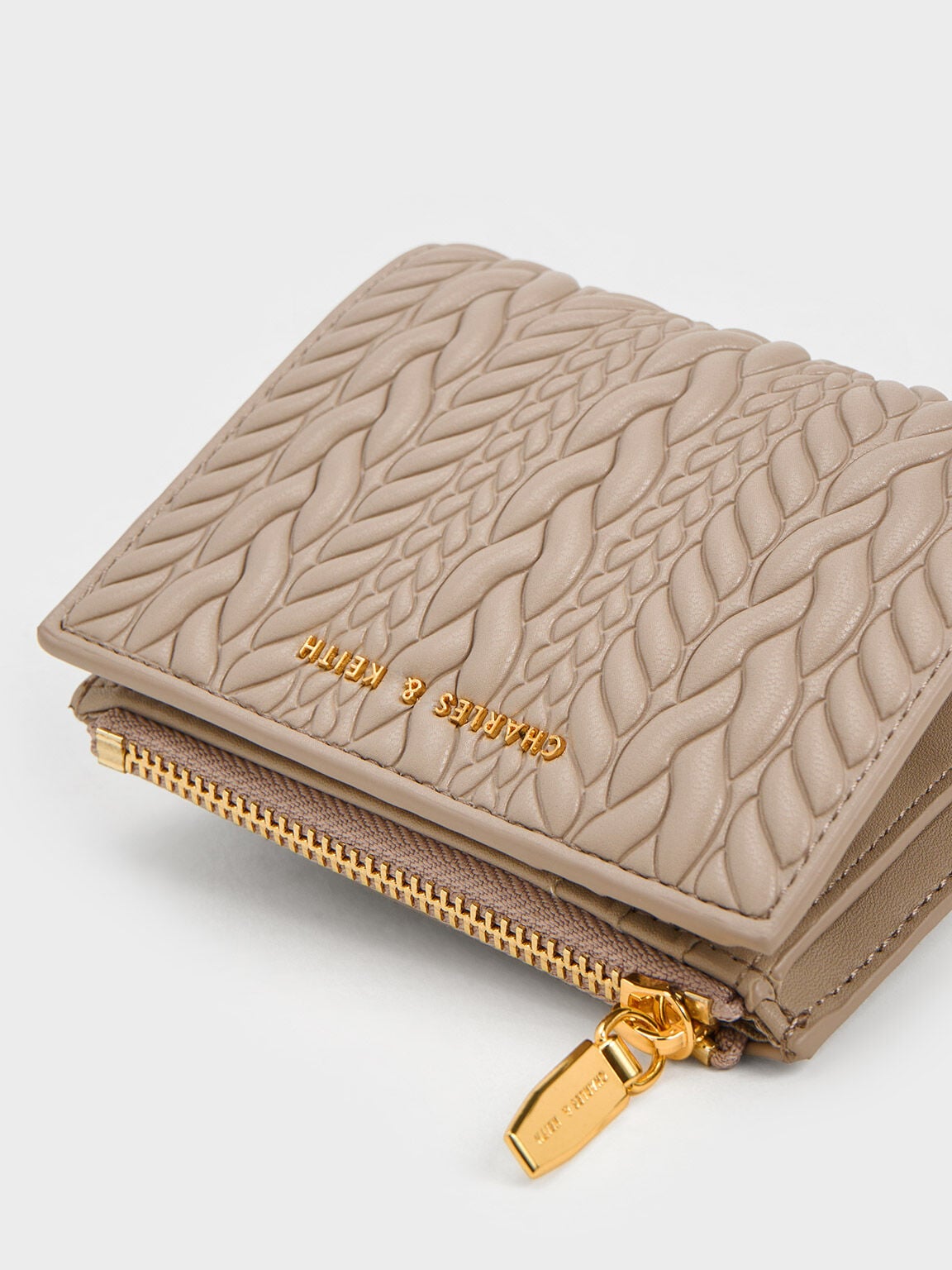 CHARLES & KEITH Featured | Apolline Textured Top-Zip Wallet - Taupe