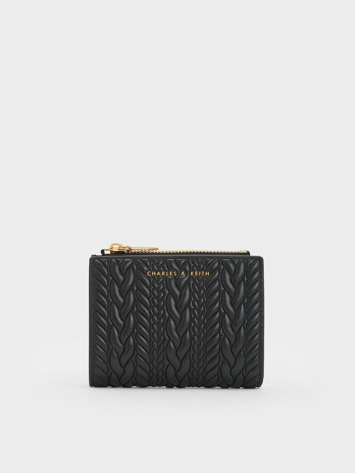 CHARLES & KEITH Customer Favorite | Apolline Textured Top-Zip Wallet - Black