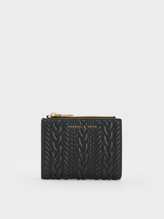 CHARLES & KEITH Customer Favorite | Apolline Textured Top-Zip Wallet - Black