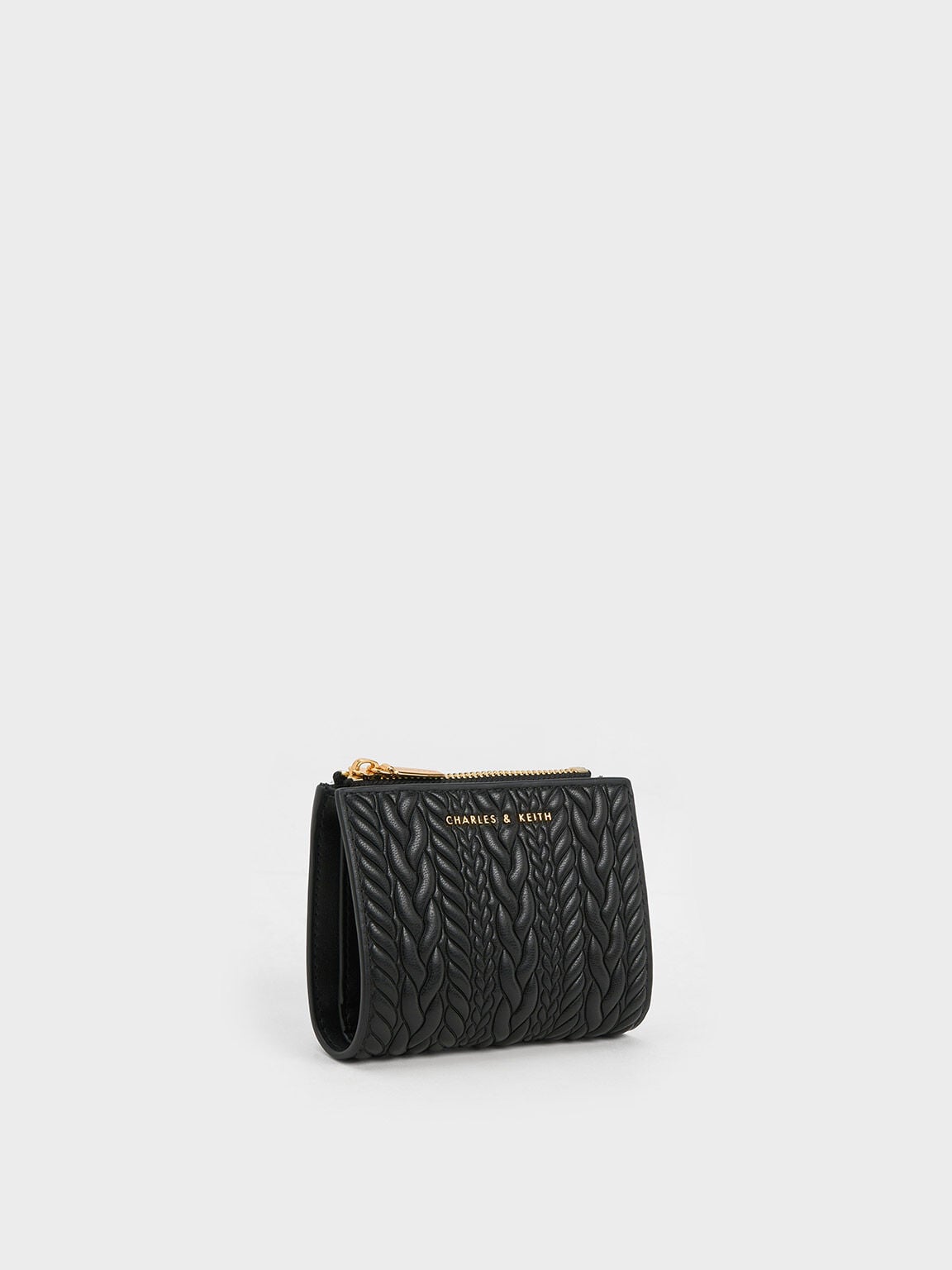 CHARLES & KEITH Customer Favorite | Apolline Textured Top-Zip Wallet - Black