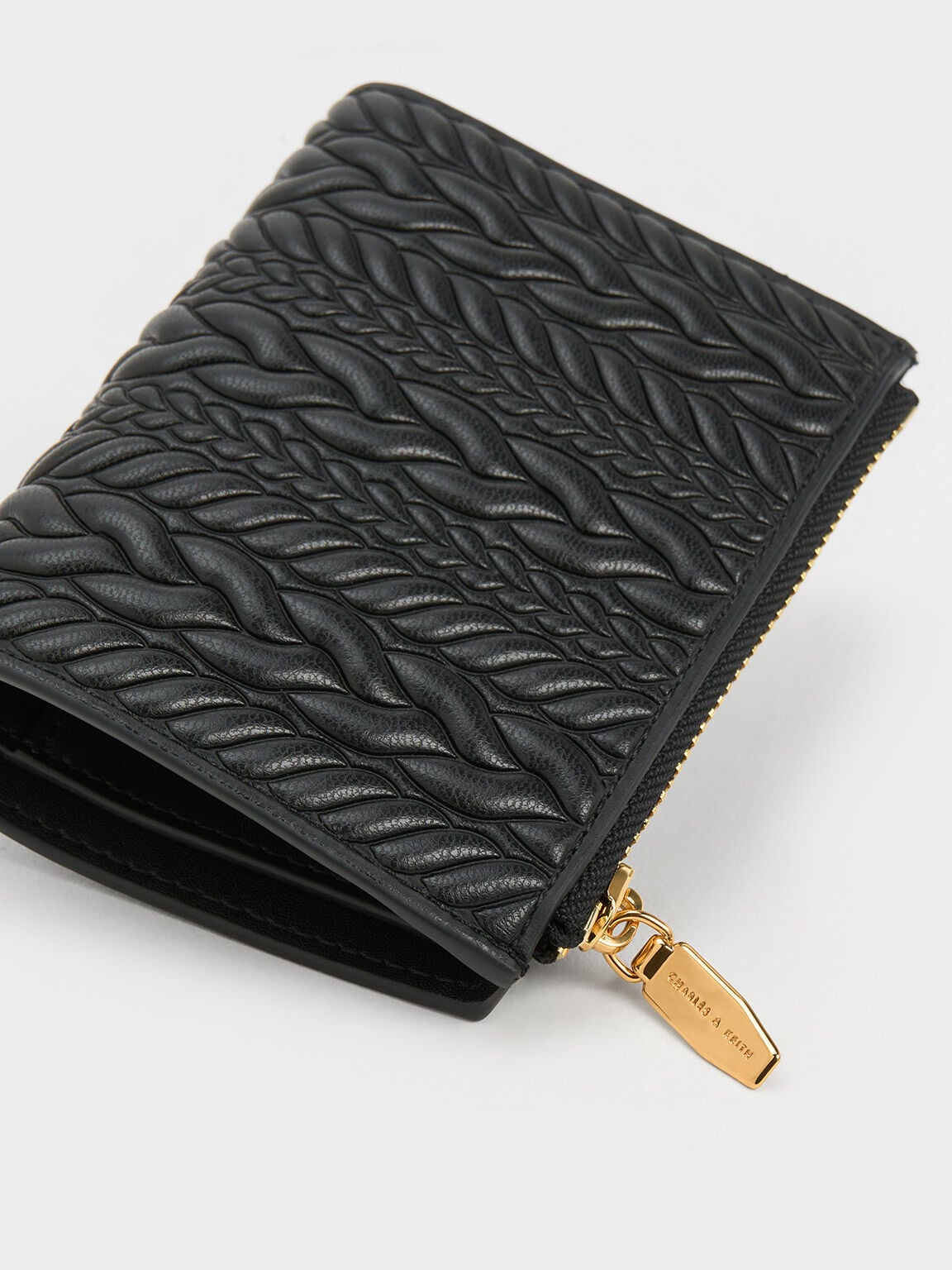 CHARLES & KEITH Customer Favorite | Apolline Textured Top-Zip Wallet - Black