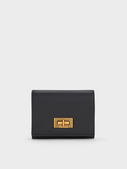 CHARLES & KEITH Latest | Edna Turn-Lock Knotted-Strap Wallet - Black