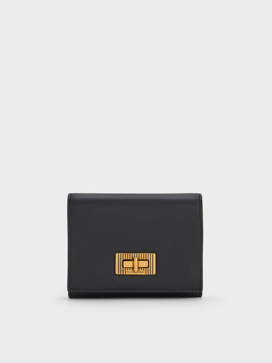 CHARLES & KEITH Latest | Edna Turn-Lock Knotted-Strap Wallet - Black