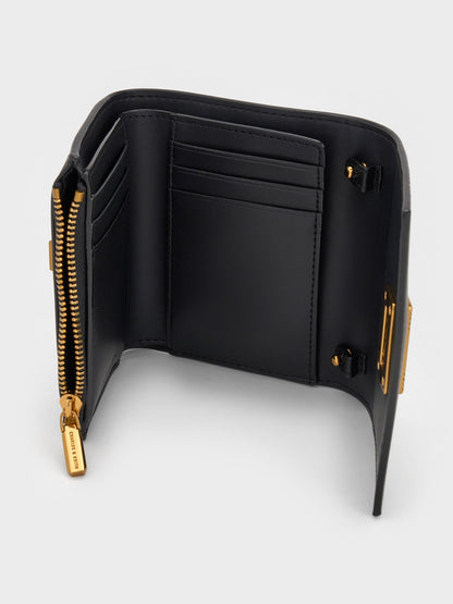 CHARLES & KEITH Latest | Edna Turn-Lock Knotted-Strap Wallet - Black