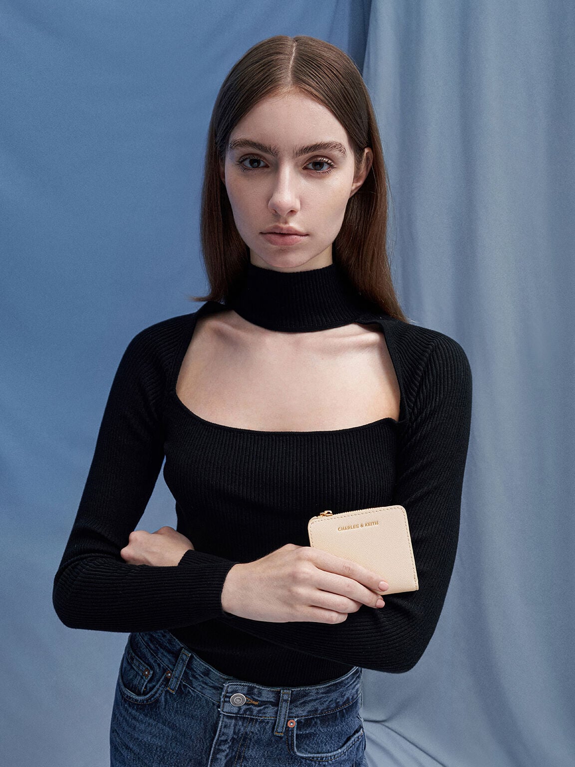 CHARLES & KEITH Classic | Keely Top Zip Small Wallet - Oat