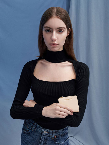 CHARLES & KEITH Classic | Keely Top Zip Small Wallet - Oat