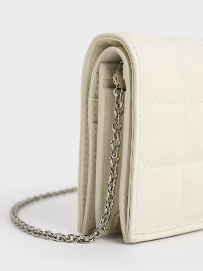 CHARLES & KEITH Recommended | Cassia Quilted Wallet On Chain - Cream