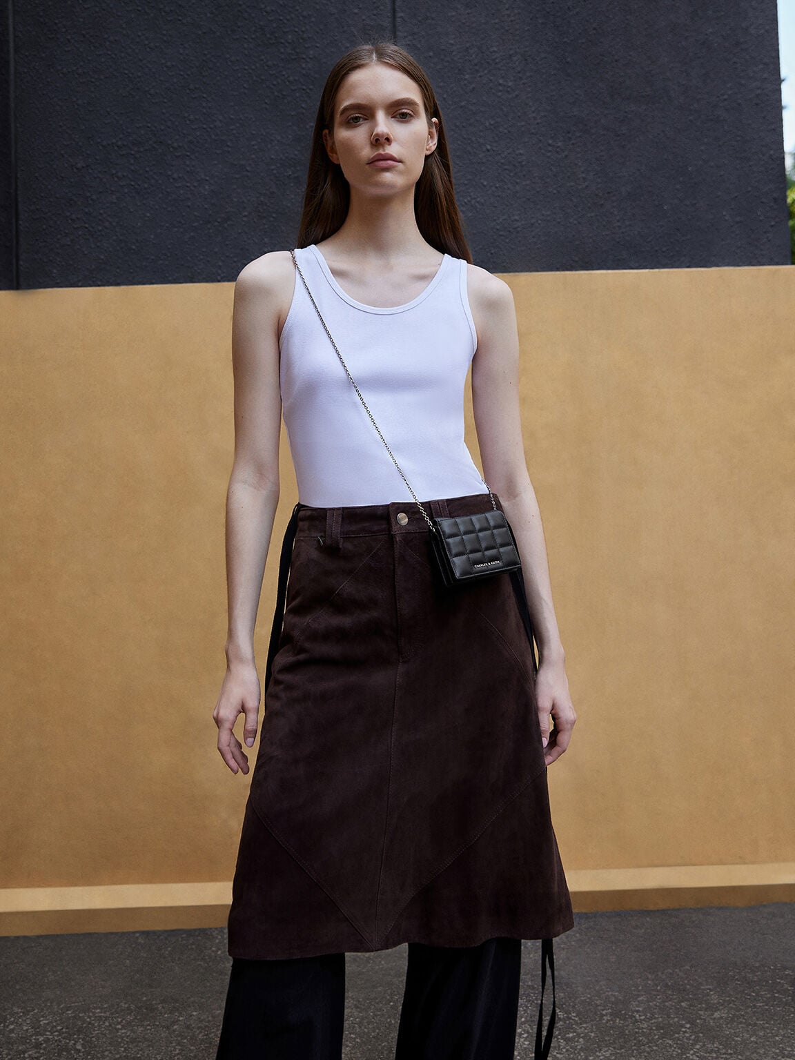 CHARLES & KEITH Everyday | Cassia Quilted Wallet On Chain - Noir
