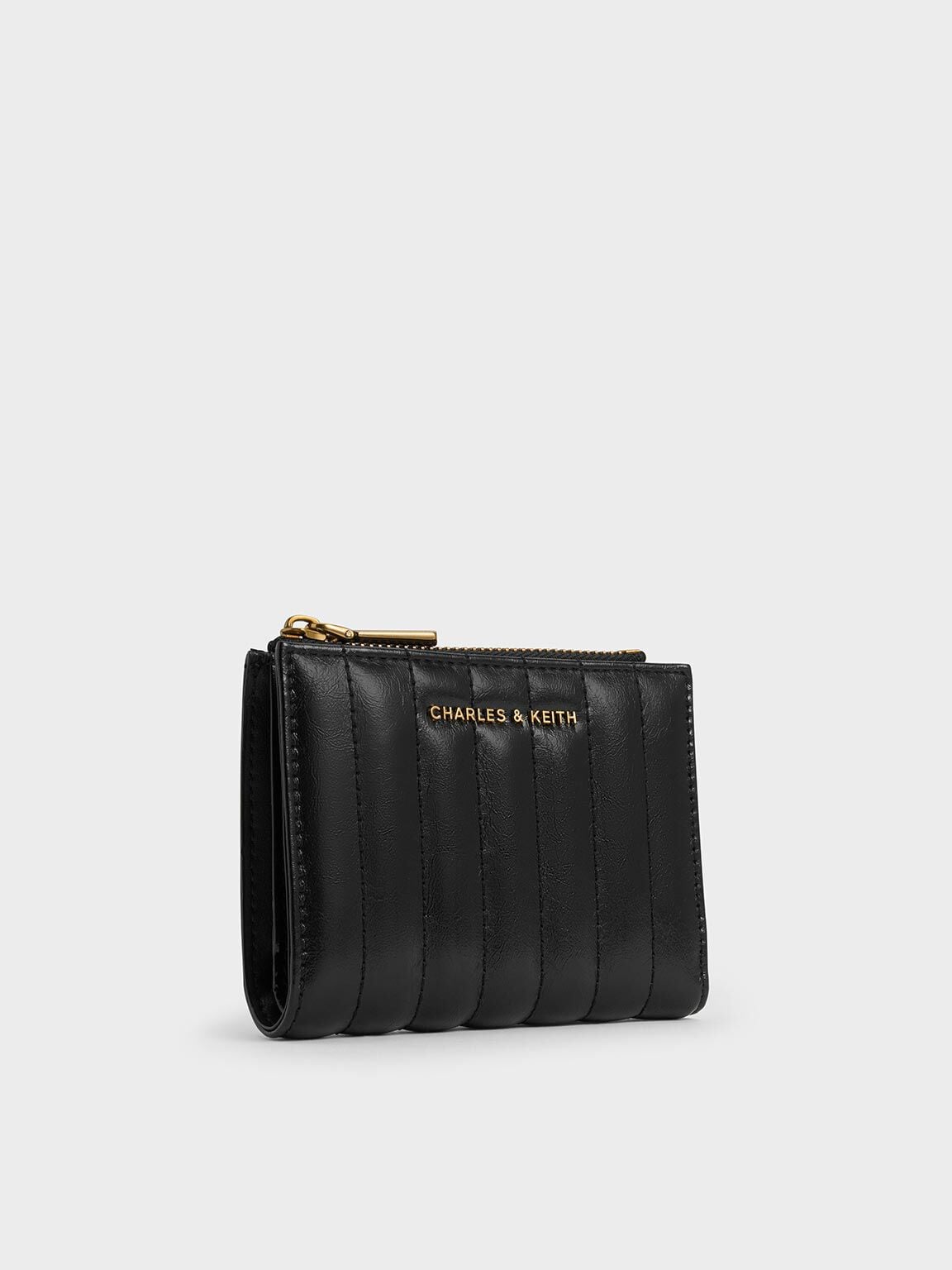 CHARLES & KEITH Classic | Donna Panelled Top-Zip Wallet - Black