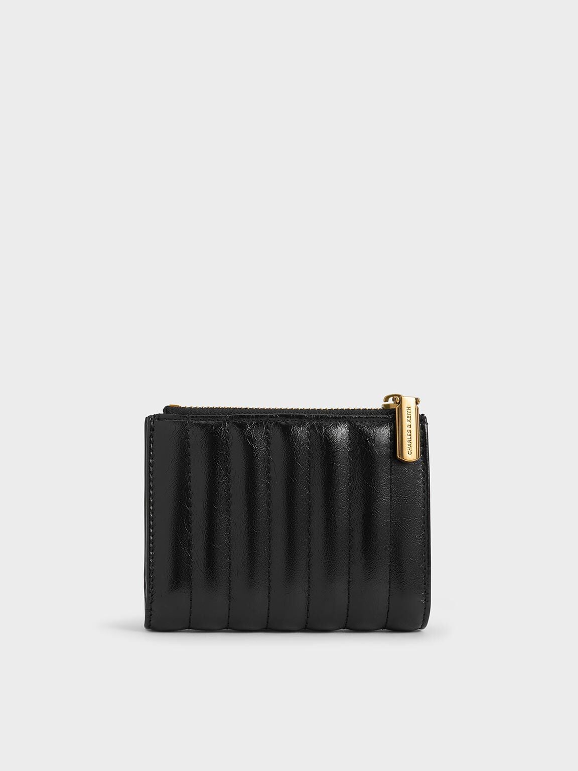 CHARLES & KEITH Classic | Donna Panelled Top-Zip Wallet - Black