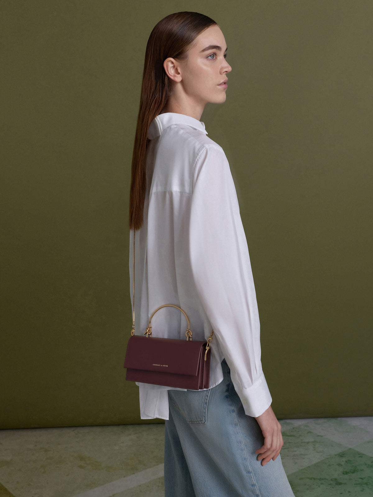 CHARLES & KEITH Deals | Kristine Sculptural-Handle Long Wallet - Wineberry Red