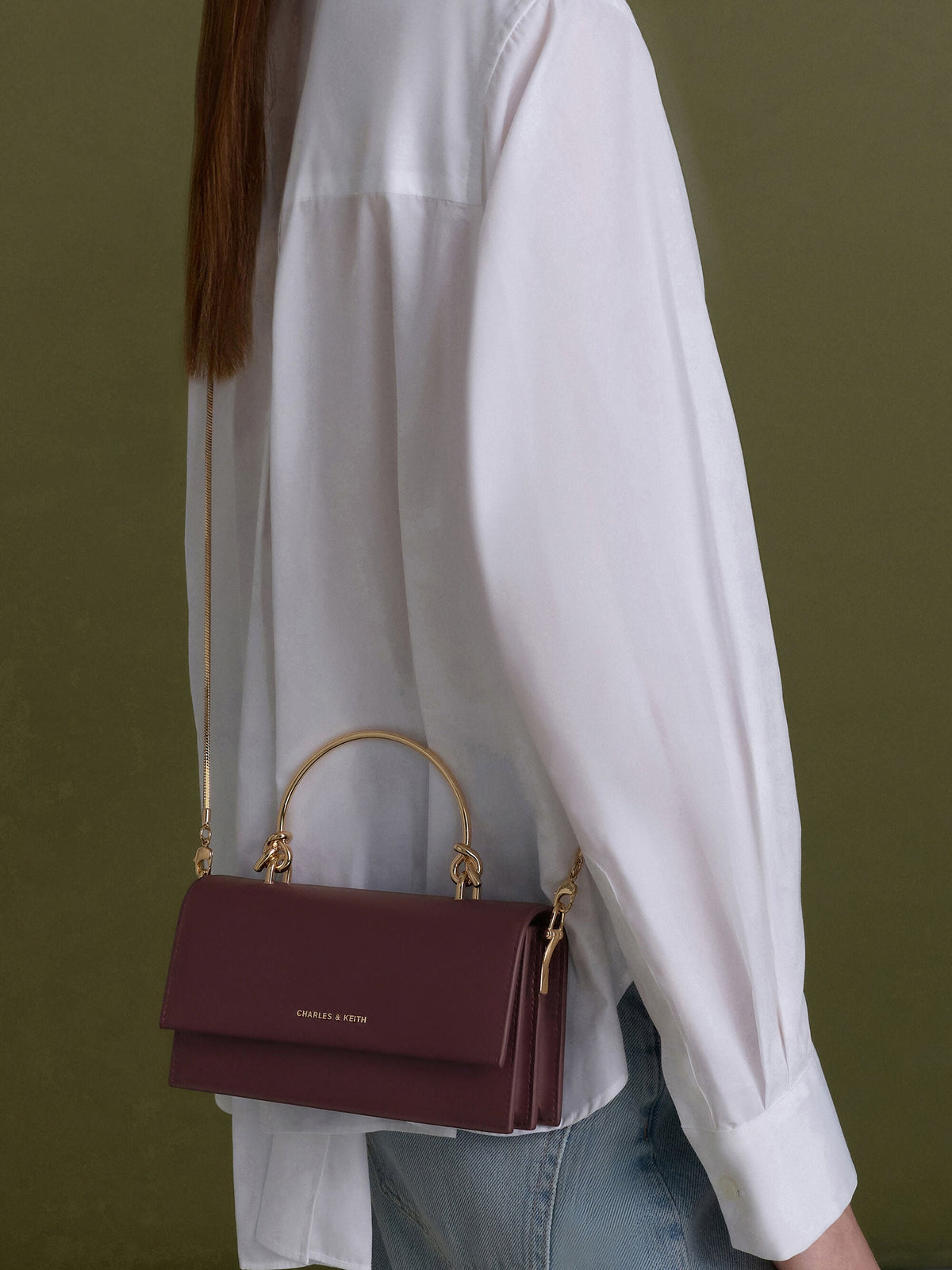 CHARLES & KEITH Deals | Kristine Sculptural-Handle Long Wallet - Wineberry Red