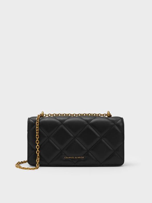 CHARLES & KEITH Customer Favorite | Paffuto Quilted Wallet On Chain - Black