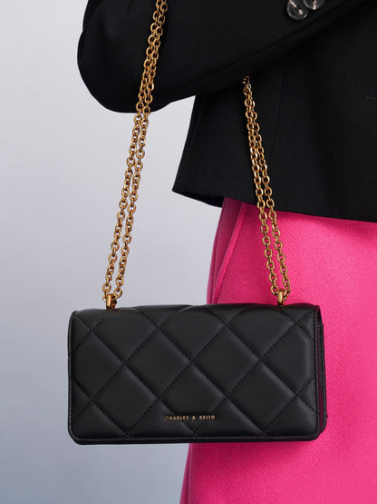 CHARLES & KEITH Customer Favorite | Paffuto Quilted Wallet On Chain - Black