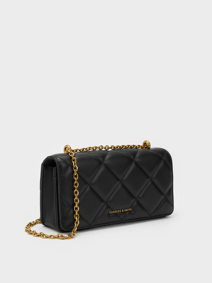 CHARLES & KEITH Customer Favorite | Paffuto Quilted Wallet On Chain - Black