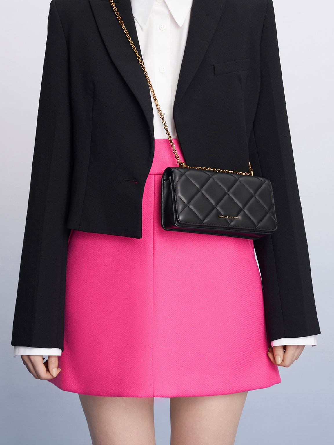 CHARLES & KEITH Customer Favorite | Paffuto Quilted Wallet On Chain - Black