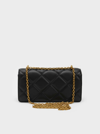 CHARLES & KEITH Customer Favorite | Paffuto Quilted Wallet On Chain - Black