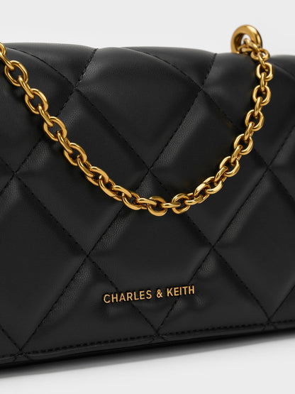 CHARLES & KEITH Customer Favorite | Paffuto Quilted Wallet On Chain - Black