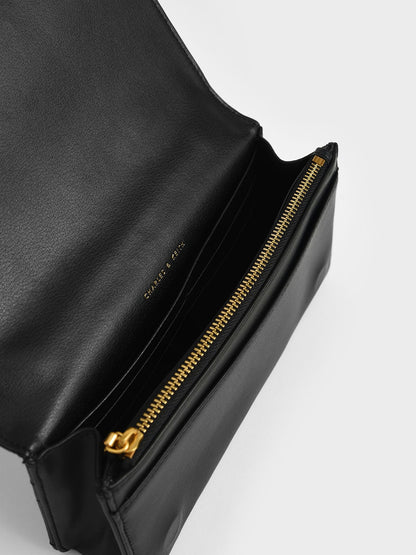 CHARLES & KEITH Customer Favorite | Paffuto Quilted Wallet On Chain - Black