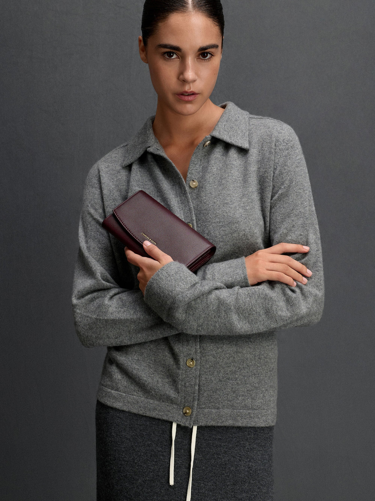 CHARLES & KEITH Recommended | Briony Curved Flap Long Wallet - Wineberry Red