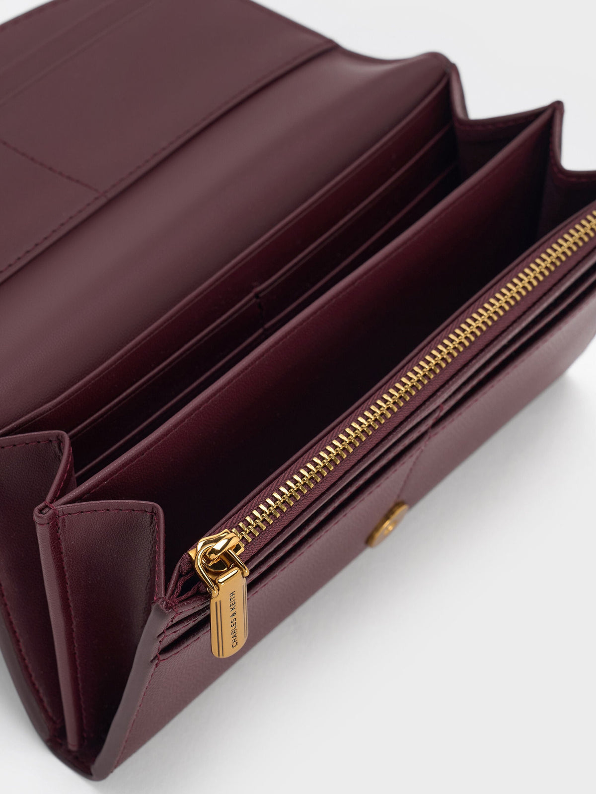 CHARLES & KEITH Recommended | Briony Curved Flap Long Wallet - Wineberry Red
