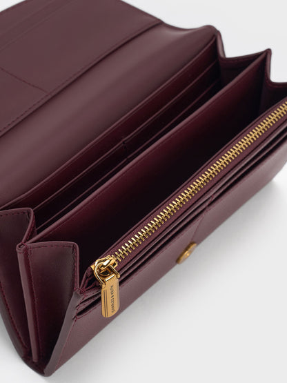 CHARLES & KEITH Recommended | Briony Curved Flap Long Wallet - Wineberry Red