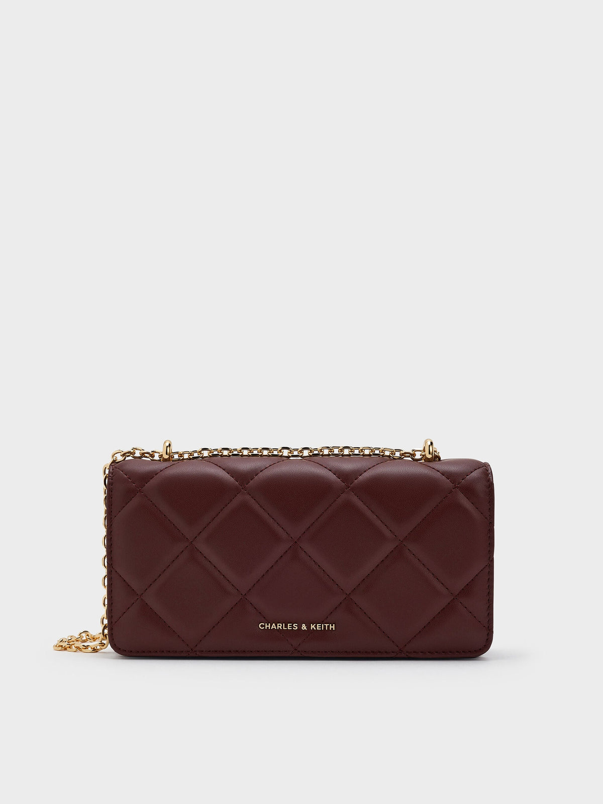 CHARLES & KEITH Latest | Paffuto Quilted Chain-Handle Long Wallet - Dark Chocolate