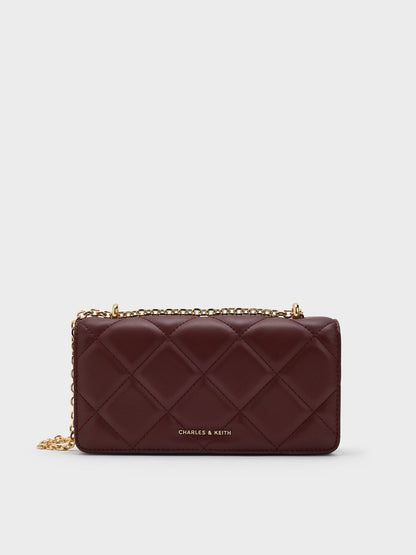 CHARLES & KEITH Latest | Paffuto Quilted Chain-Handle Long Wallet - Dark Chocolate