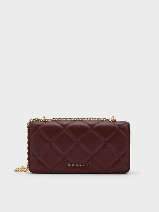 CHARLES & KEITH Latest | Paffuto Quilted Chain-Handle Long Wallet - Dark Chocolate